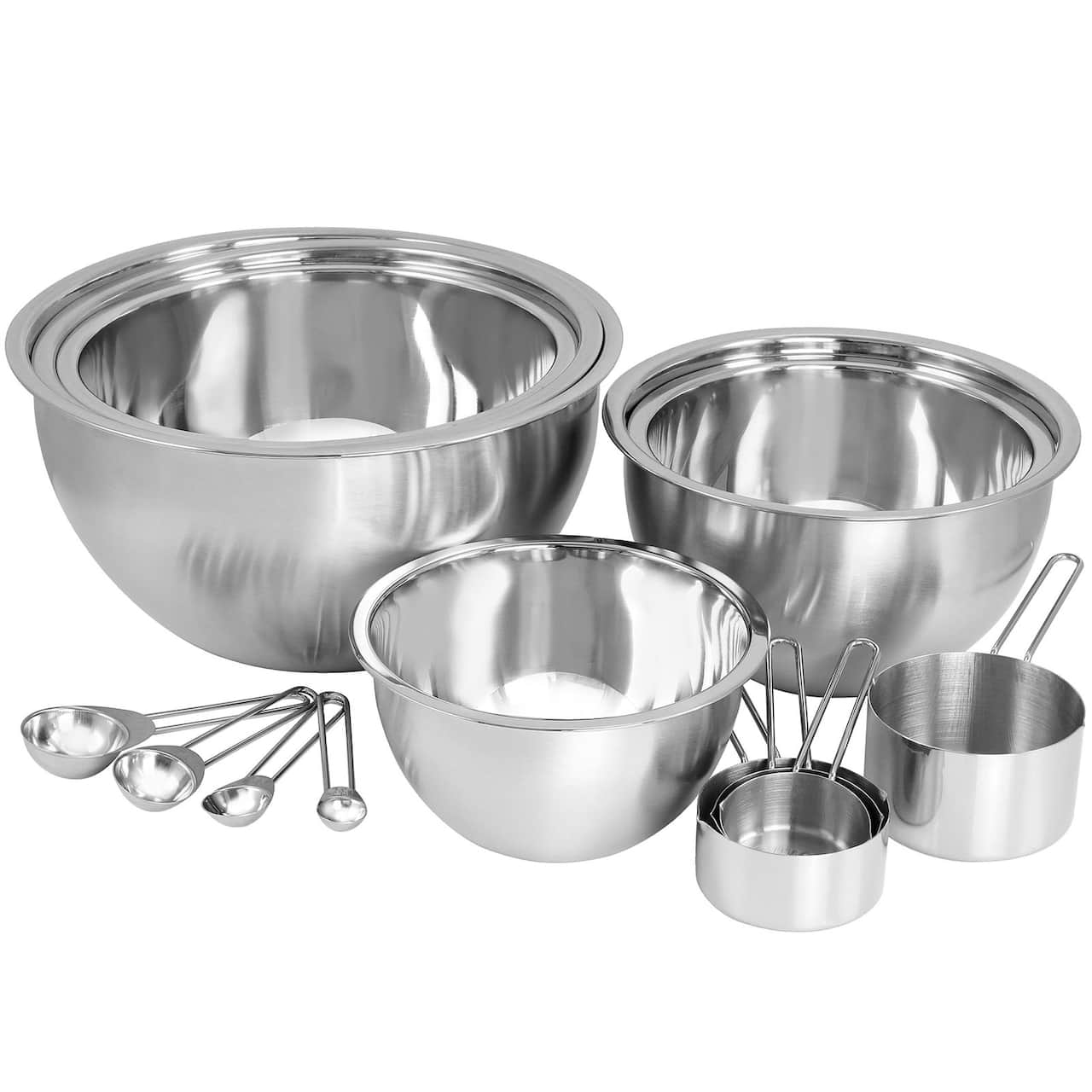 MegaChef 14 Piece Stainless Steel Measuring Cup & Spoon Set with Mixing Bowls